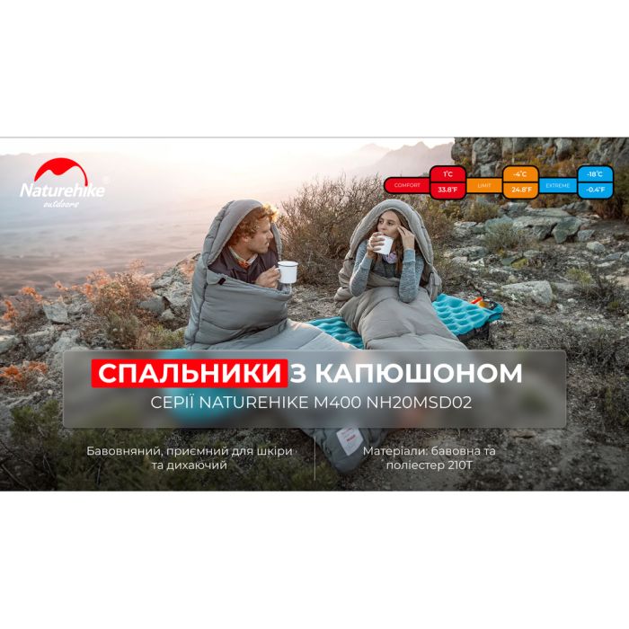 Спальник з капюшоном Naturehike M400 NH20MSD02, (1°C), лівий, зелений