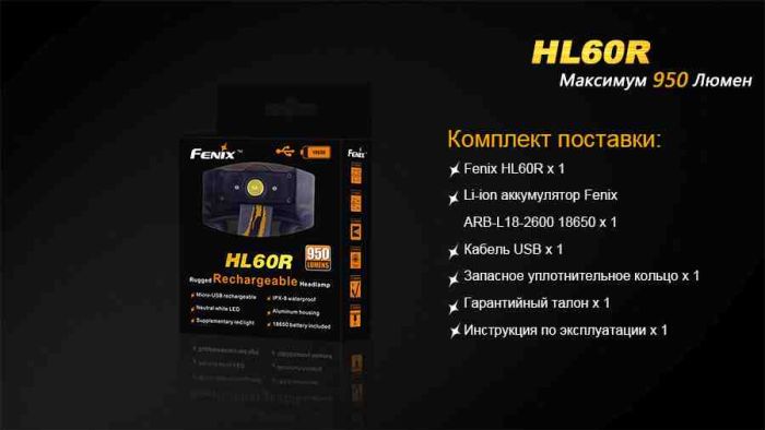 Ліхтар налобний Fenix HL60R DY Cree XM-L2 U2 Neutral White LED