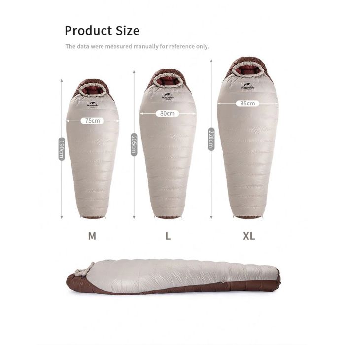 Спальник з натуральним пухом Naturehike Snowbird NH20YD001, p-р L, коричневий 7℃