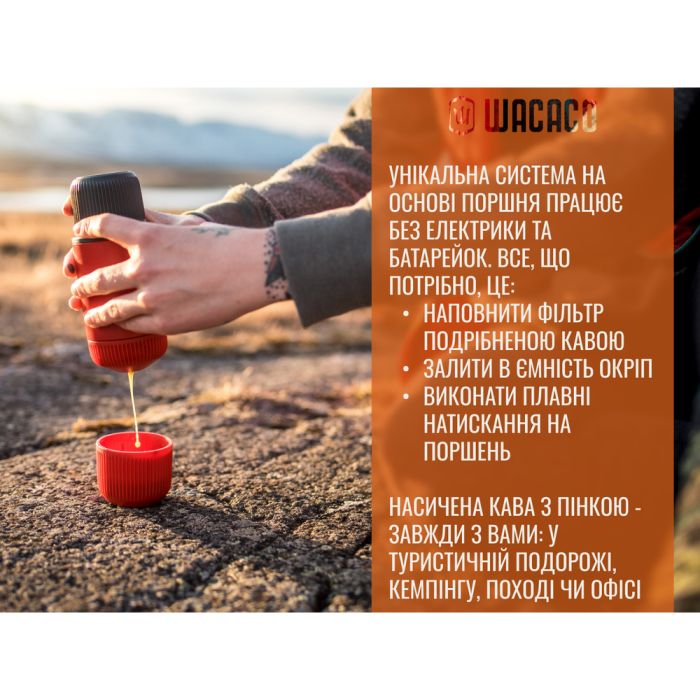 Портативна еспресо-кавоварка Wacaco Nanopresso темно-сіра з чохлом