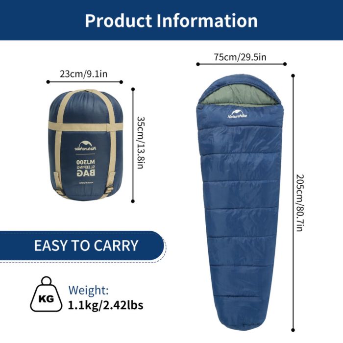 Спальник з капюшоном Naturehike MJ300 CNK2300SD014, темно-блакитний 4°C
