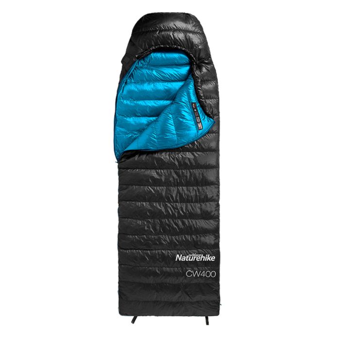 Спальник з натуральним пухом Naturehike CW400 NH18C400-D, p-р L, чорно-блакитний 5°C