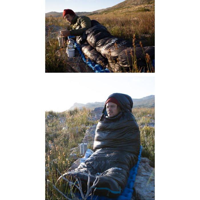 Спальник з натуральним пухом Naturehike CW400 NH18C400-D, p-р L, чорно-блакитний 5°C