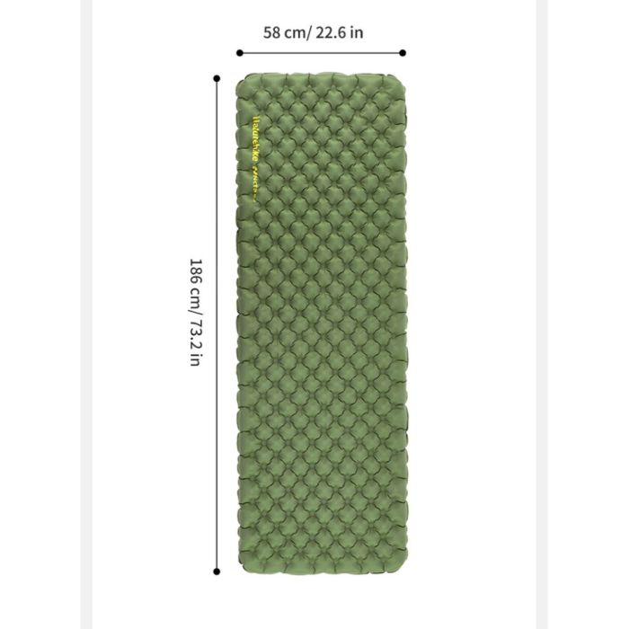 Матрац надувний надлегкий Naturehike CNK2450WS014, із мішком для надування, прямокутний зелений 186 см