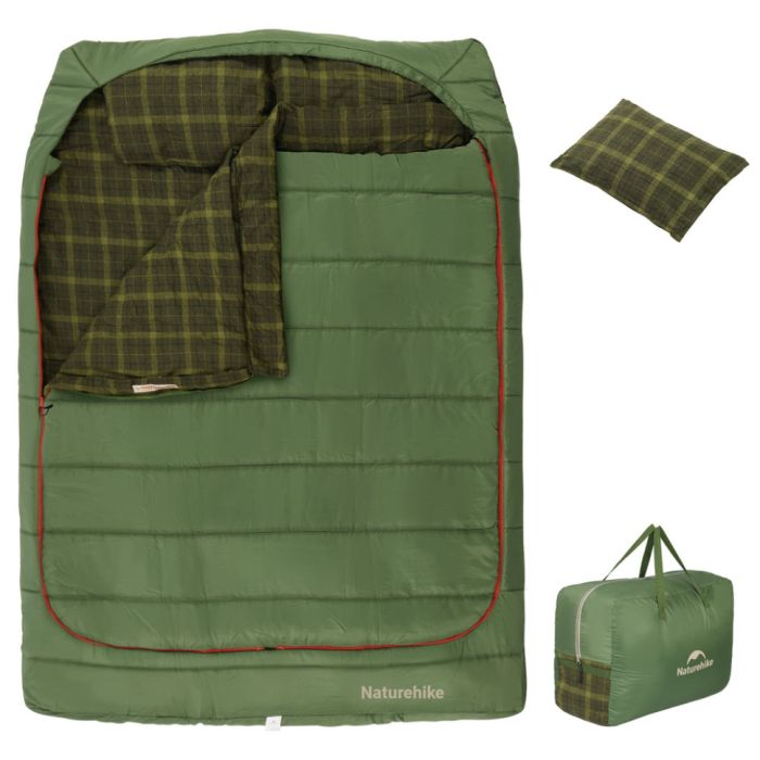 Спальний мішок двомісний із подушками Naturehike CNK2350WS019, зелений +6°C
