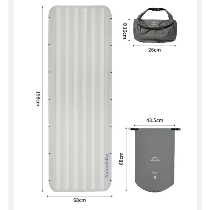 Матрац надувний одинарний Naturehike CNK2450WS034, 95 мм, із мішком для надування, коричневий