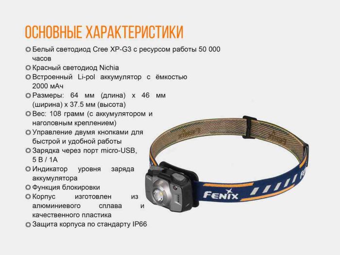 Ліхтар налобний Fenix HL32R сірий