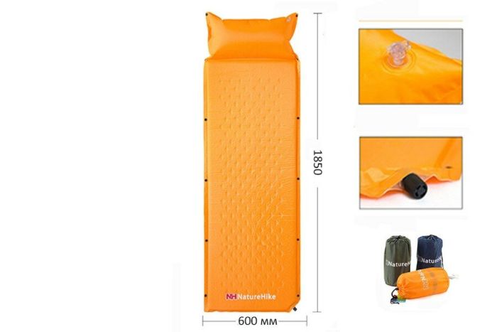 Килимок самонадувний з подушкою Naturehike NH15Q002-D, 25мм, блакитний