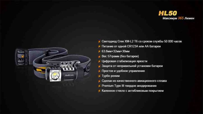 Ліхтар налобний Fenix HL50 XM-L2 T6