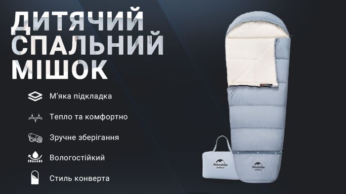Спальник дитячий Naturehike С300 NH21MSD01, блакитний +6°C