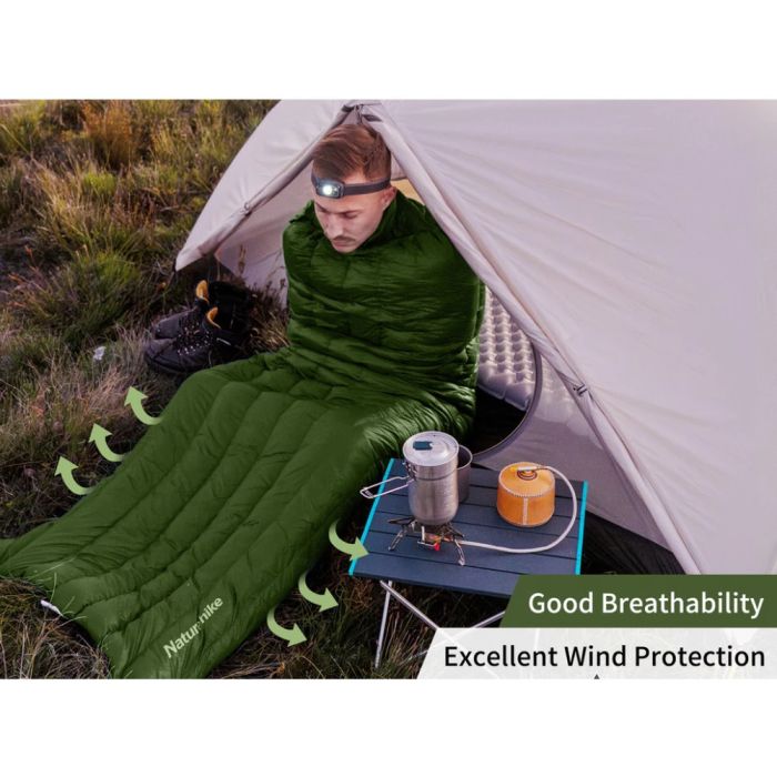 Спальний мішок з натуральним пухом Naturehike CWM295 CNK2300SD013, зелений +11°C