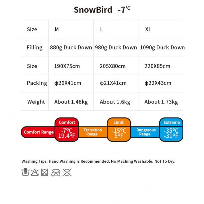 Спальник з натуральним пухом Naturehike Snowbird NH20YD001, p-р L, коричневий -7℃
