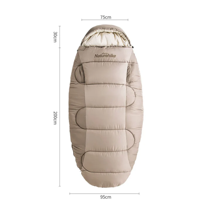 Спальний мішок овальний Naturehike PS200 NH20MSD03, правий, бежевий 4 °С