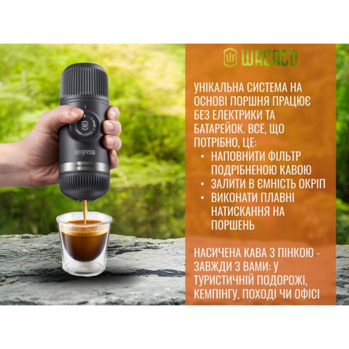 Портативна еспресо-кавоварка Wacaco Nanopresso Grey