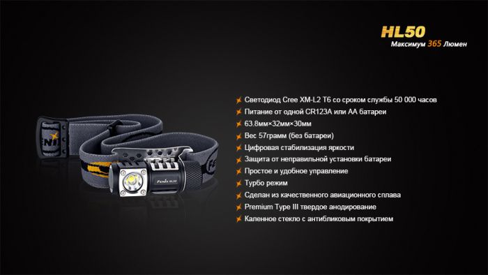 Ліхтар налобний Fenix HL50 XM-L2 T6