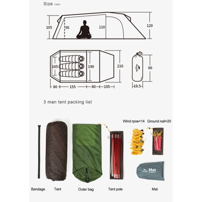 Намет тримісний Naturehike Opalus, UL, NH17L001-L, світло-зелений