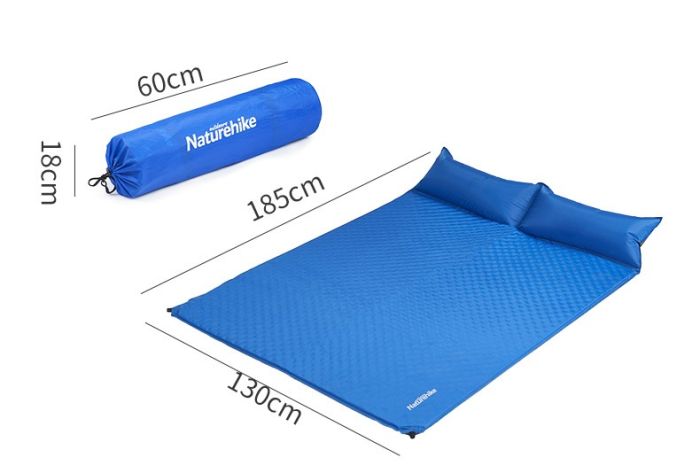 Килимок самонадувний двомісний з подушкою Naturehike NH18Q010-D, 25 мм, синій