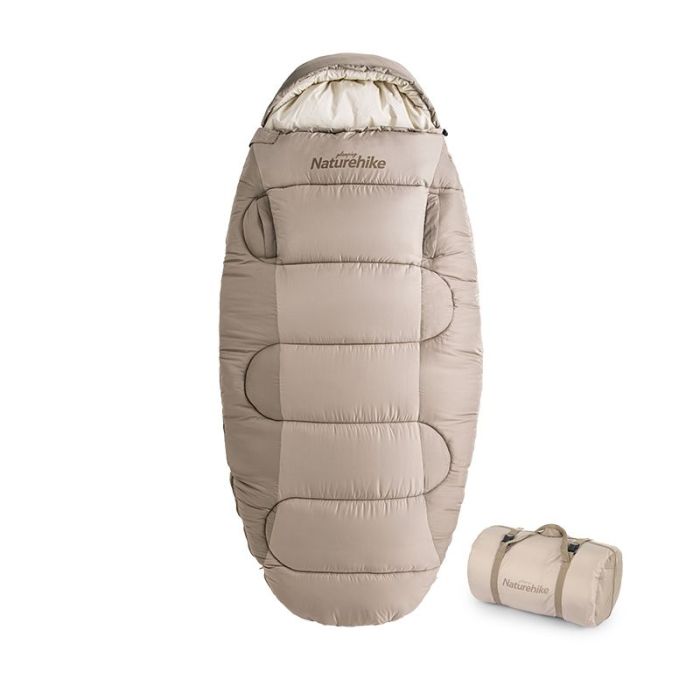 Спальний мішок овальний Naturehike PS200 NH20MSD03, правий, бежевий 4 °С